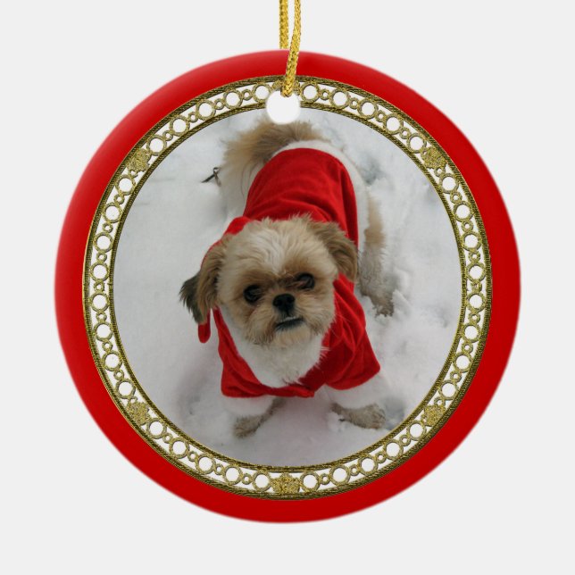 shih tzu lhasa cute santa dog  christmas ornament (Front)