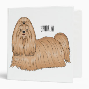 Shih tzu long hair dog cartoon illustration 3 ring binder