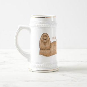 Shih tzu long hair dog cartoon illustration beer stein