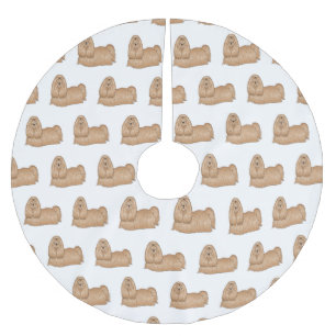 Shih tzu long hair dog cartoon illustration brushed polyester tree skirt