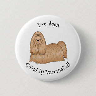 Shih tzu long hair dog cartoon illustration button