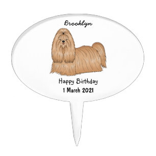 Shih tzu long hair dog cartoon illustration cake topper