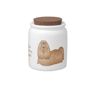 Shih tzu long hair dog cartoon illustration candy jar