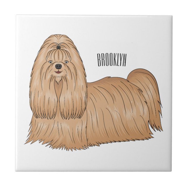 Shih tzu long hair dog cartoon illustration ceramic tile (Front)