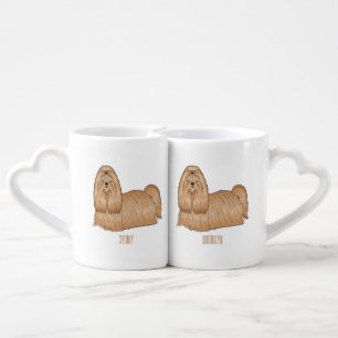 Shih tzu long hair dog cartoon illustration coffee mug set