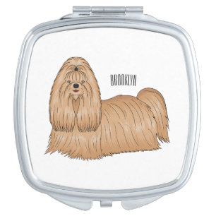 Shih tzu long hair dog cartoon illustration compact mirror
