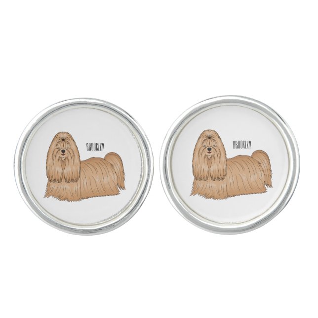 Shih tzu long hair dog cartoon illustration  cufflinks (Front)