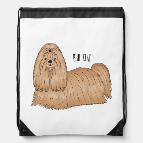 Shih tzu long hair dog cartoon illustration drawstring bag