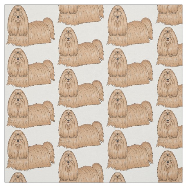 Shih tzu long hair dog cartoon illustration fabric (Swatch)