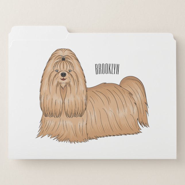 Shih tzu long hair dog cartoon illustration file folder (Front Left)