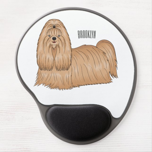 Shih tzu long hair dog cartoon illustration gel mouse pad (Front)