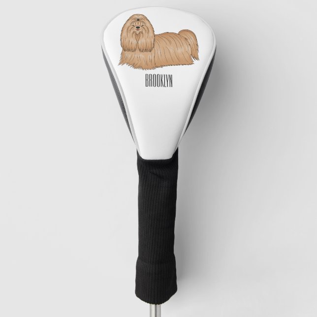 Shih tzu long hair dog cartoon illustration golf head cover (Front)