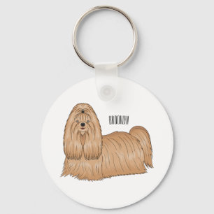 Shih tzu long hair dog cartoon illustration keychain
