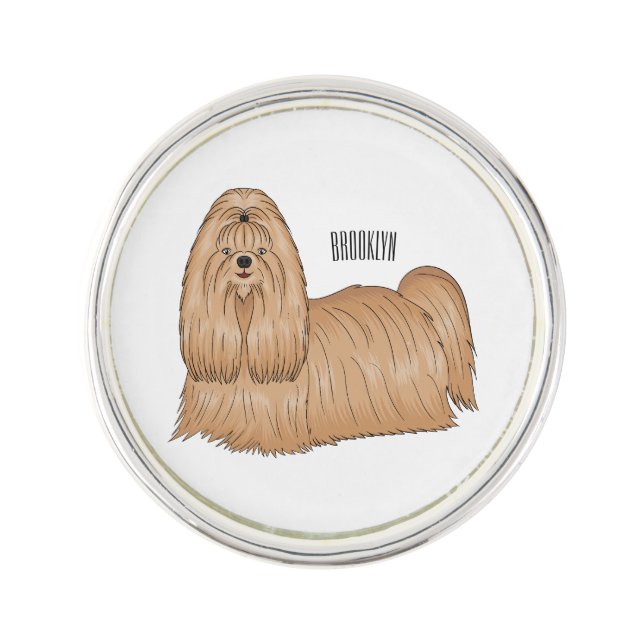 Shih tzu long hair dog cartoon illustration lapel pin (Front)