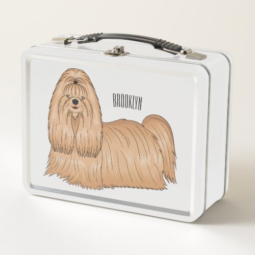 Shih tzu long hair dog cartoon illustration metal lunch box