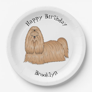 Shih tzu long hair dog cartoon illustration paper plates
