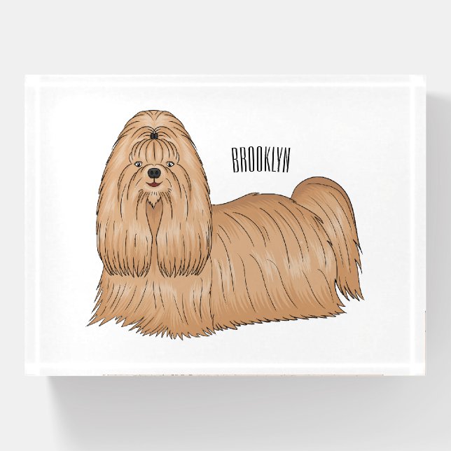 Shih tzu long hair dog cartoon illustration  paperweight (Front)