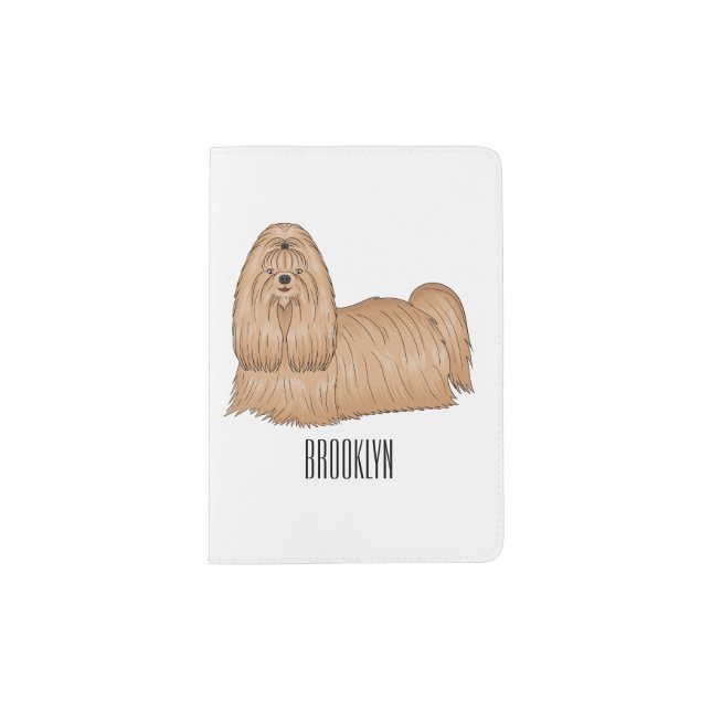 Shih tzu long hair dog cartoon illustration passport holder (Front)