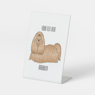 Shih tzu long hair dog cartoon illustration pedestal sign