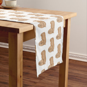 Shih tzu long hair dog cartoon illustration  short table runner