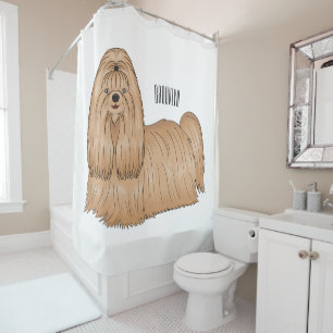 Shih tzu long hair dog cartoon illustration shower curtain