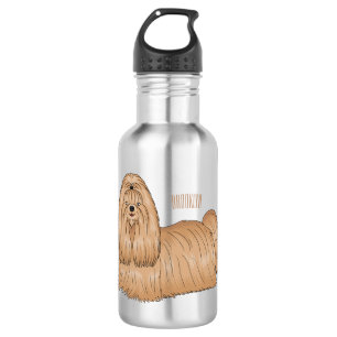 Shih tzu long hair dog cartoon illustration stainless steel water bottle