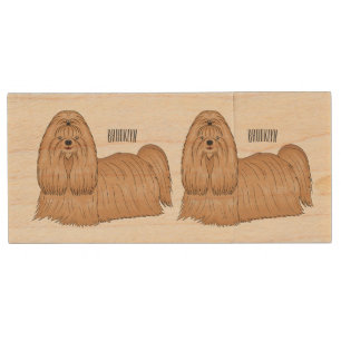 Shih tzu long hair dog cartoon illustration  wood flash drive