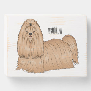 Shih tzu long hair dog cartoon illustration wooden box sign