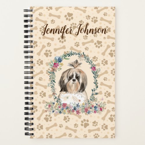 Shih Tzu Long Hair Dog Paw Print  Floral Cute Notebook