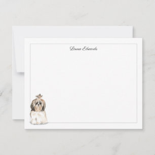 Shih Tzu Long Hair Gray Border Personalized Note Card