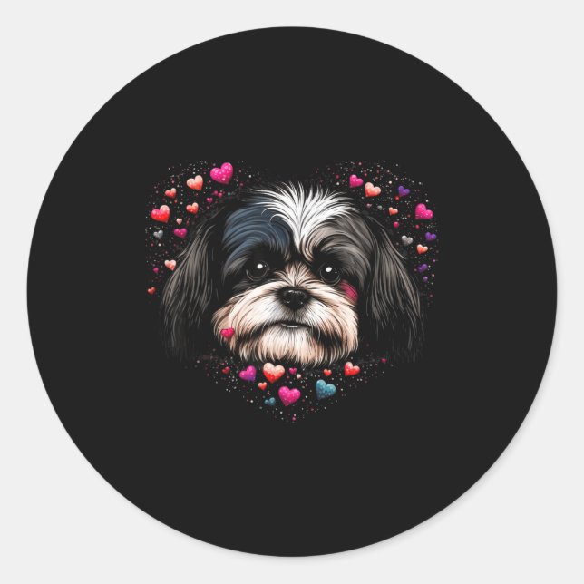 Shih Tzu Love Heart For Valentines Day On Shih Tzu Classic Round Sticker (Front)