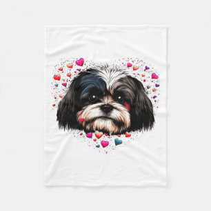 Shih Tzu Love Heart For Valentines Day On Shih Tzu Fleece Blanket