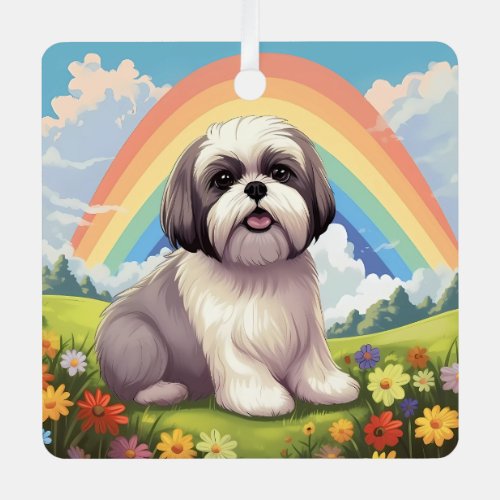 Shih Tzu Memorial Custom Dog Name Rainbow Bridge Metal Ornament