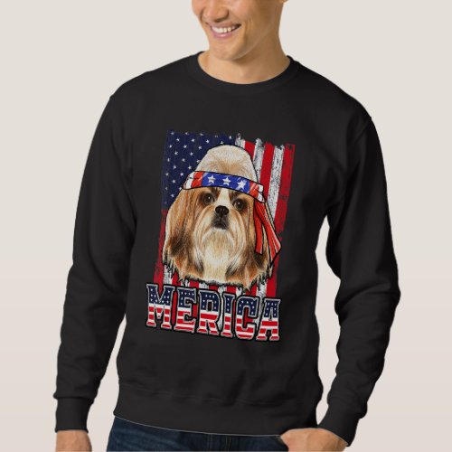 Shih Tzu Merica 4th of July Dog Patriotic Flag Sweatshirt