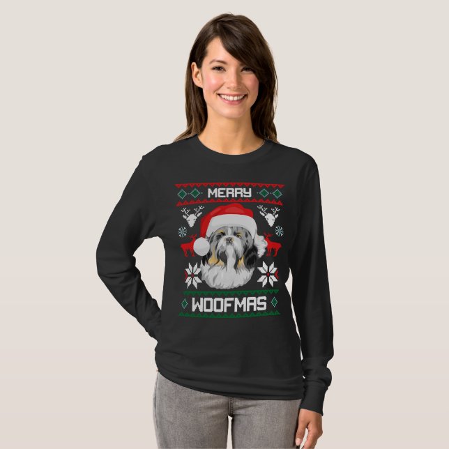 Shih Tzu Merry Woofmas Christmas T-Shirt (Front Full)