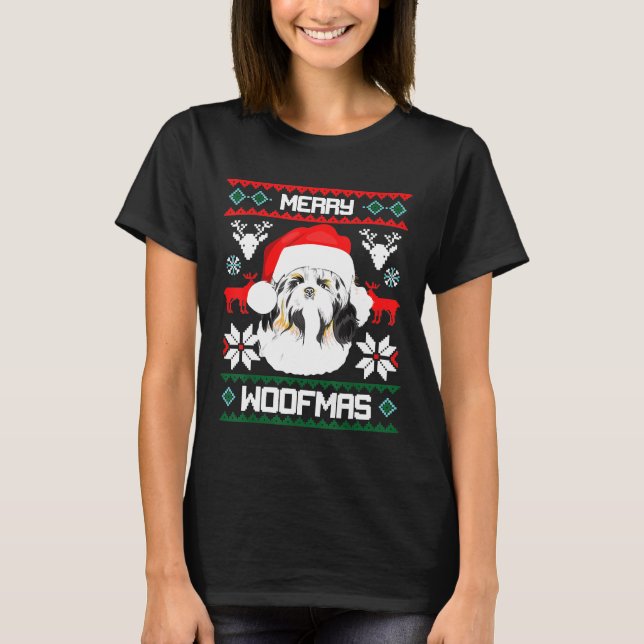 Shih Tzu Merry Woofmas  For Christmas Lion Dog Xma T-Shirt (Front)