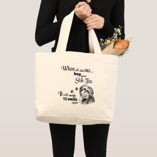 Shih Tzu modern art cute dog breed slogan Large Tote Bag