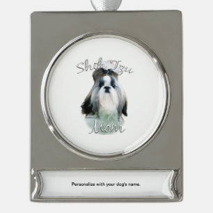 Shih Tzu Mom 2 Silver Plated Banner Ornament
