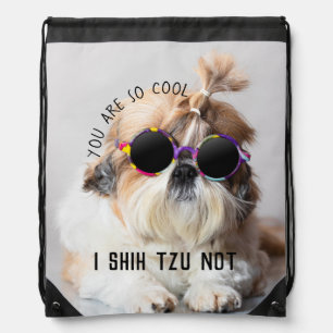 Shih Tzu Not fun cute dog lovers Custom Photo text Drawstring Bag