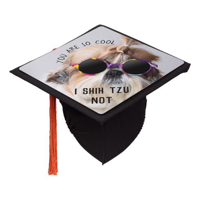 Shih Tzu Not fun cute dog lovers Custom Photo text Graduation Cap Topper (Angled)