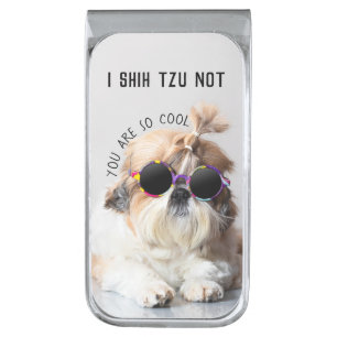 Shih Tzu Not fun cute dog lovers Custom Photo text Silver Finish Money Clip
