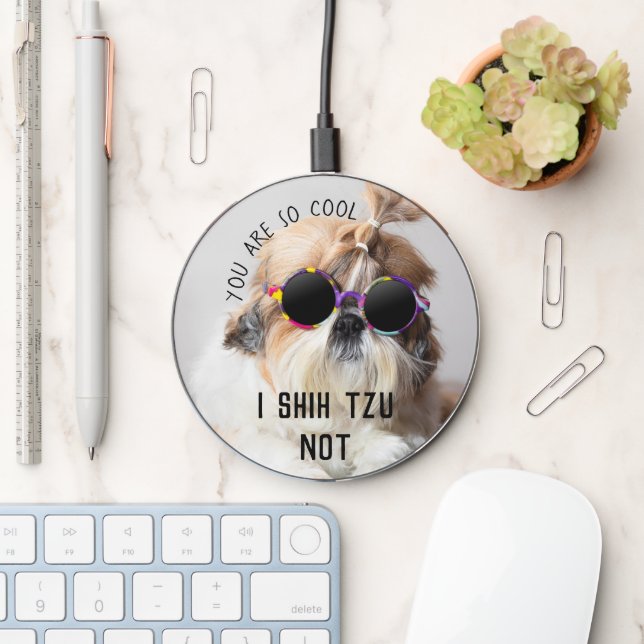 Shih Tzu Not fun cute dog lovers Custom Photo text Wireless Charger (Desk)