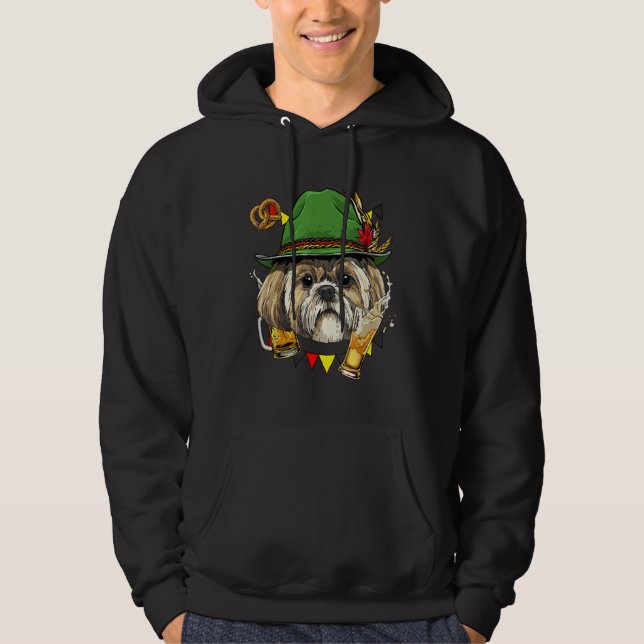Shih Tzu Oktoberfest Dog Lover Lederhosen Beer Fes Hoodie (Front)