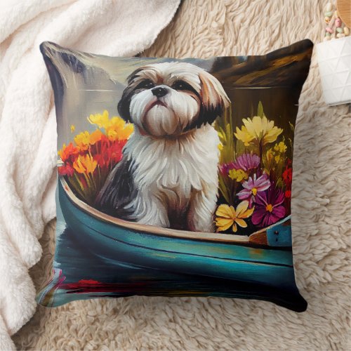 Shih Tzu on a Paddle A Scenic Adventure  Throw Pillow