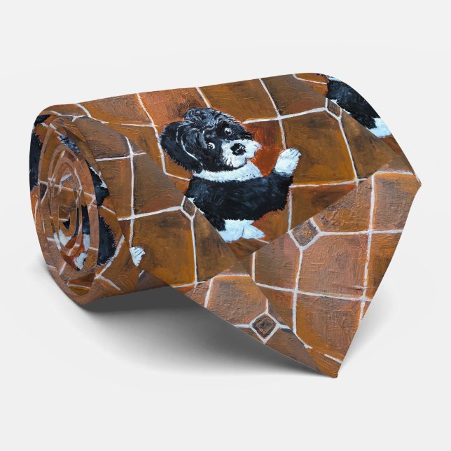 Shih Tzu on Terrace Painting by Alfred Fox Neck Tie (Rolled)