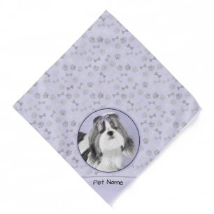 Shih Tzu Painting Black & White Original Dog Art Bandana