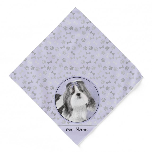 Shih Tzu Painting Black & White Original Dog Art Bandana (Front)
