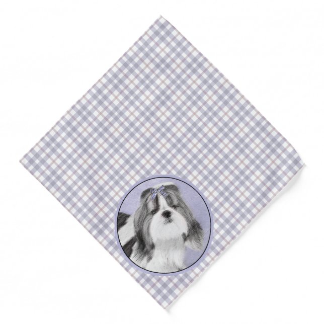 Shih Tzu Painting Black & White Original Dog Art Bandana (Front)