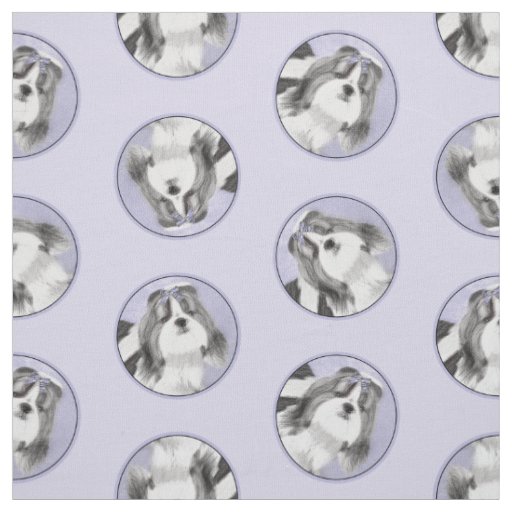 Shih Tzu Painting Black & White Original Dog Art Fabric