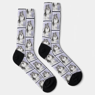 Shih Tzu Painting Black & White Original Dog Art Socks